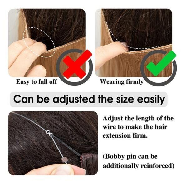 Halo Hair Extensions Ombre Brown to Golden Wavy Curly Synthetic Hair Piece 18" - Picture 5 of 6